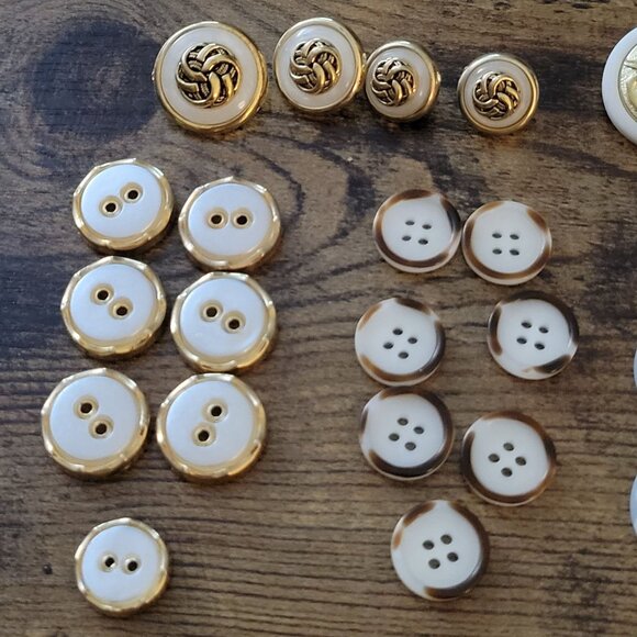 Button Assortment Gold White Mix Plastic Shank and Sew Through Mixed Lot of 26 - Picture 3 of 10